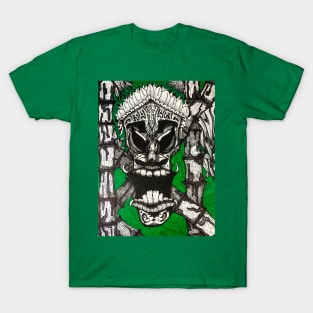 Jerry Pollard Art Green Tiki Mask T-Shirt